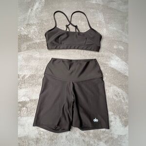 ALO Yoga Brown  High-Waist Bike Shorts short and bra set